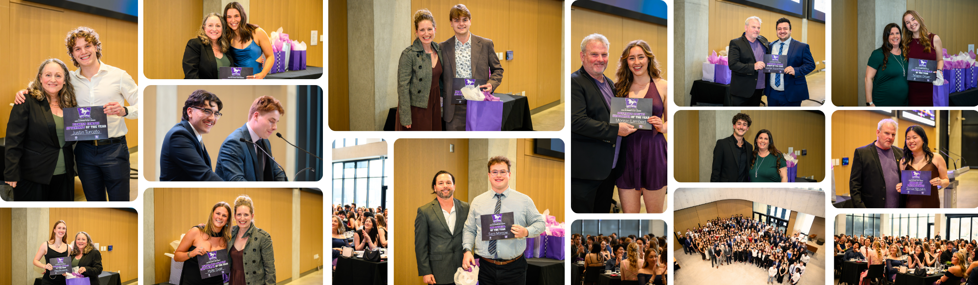 Students and staff posing at awards banquet.